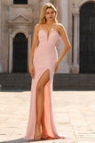 Pink Mermaid Maxi Prom Dress with Appliques
