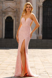 Pink Mermaid Maxi Prom Dress with Appliques