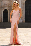 Pink Mermaid Maxi Prom Dress with Appliques