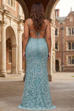 Grey Green Plus Size Mermaid Appliqued Maxi Prom Dress