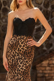 Mermaid Strapless Brown Leopard Bowed Prom Dress