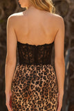 Mermaid Strapless Brown Leopard Bowed Prom Dress