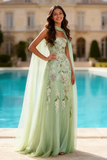 Dusty Sage Strapless A-Line Prom Dress With Appliques