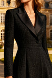 Black Peak Lapel A-Line Midi Work Dress