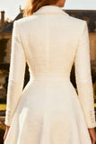 White Tweed A-Line Notched Lapel Midi Work Dress