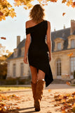 Asymmetrical One Shoulder Bodycon Little Black Dress