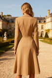 Khaki Peak Lapel A-Line Midi Work Dress