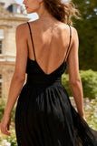Black A-Line Spaghetti Straps Midi Dress