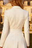 White A-Line Peak Lapel Tweed Midi Business Dress