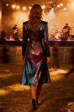 Burgundy Peak Lapel Blazer Dress With Sequins
