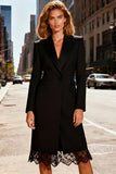 Black Long Sleeve Midi Work Dress With Lace