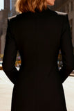 Black Long Sleeve Midi Work Dress With Lace