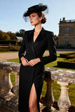 Black Peak Lapel Long Sleeve Work Dress