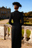 Black Peak Lapel Long Sleeve Work Dress