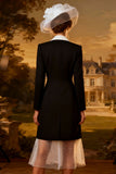 Black and White Peak Lapel Midi Blazer Dress