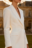 White Peak Lapel Long Sleeve Work Dress