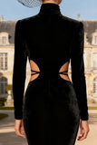 Mermaid Velvet High Neck Cut Out Black Tie Dress