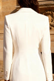 White Double Breasted Peak Lapel Work Dress