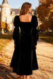 Velvet A-Line Square Neck Little Black Dress