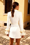 White Peak Lapel Blazer Dress With Ruffle Sleeves