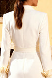 White Peak Lapel Blazer Dress With Ruffle Sleeves