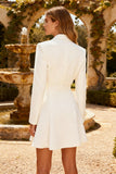 White A-Line Peak Lapel Mini Work Dress With Belt