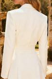 White A-Line Peak Lapel Mini Work Dress With Belt