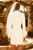 White Bodycon Peak Lapel Business Casual Dress With Long Sleeves