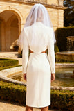 Cut Out White Pencil Peak Lapel Work Dress With Slit