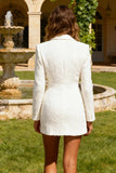 Tweed Peak Lapel Double Breasted White Work Dress