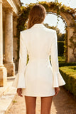 White Peak Lapel Bodycon Mini Blazer Dress With Flared Sleeves