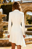 Peak Lapel Double Breasted White Blazer Dress With Ruffles