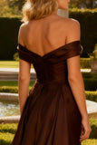 Off The Shoulder Brown Mermaid Maxi Formal Dress