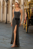 Black Pearl Bow Maxi Prom Dress With Slit