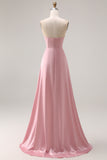 Strapless A Line Ruched Satin Dusty Rose Bridesmaid Dress