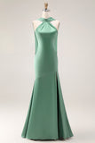 Mermaid Satin Eucalyptus Bridesmaid Dress with Slit