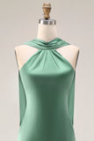 Mermaid Satin Eucalyptus Bridesmaid Dress with Slit
