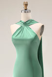 Mermaid Satin Eucalyptus Bridesmaid Dress with Slit