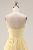 Lemon Sorbet A Line Strapless Corset Bridesmaid Dress