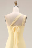 One Shoulder Lemon Sorbet A Line Prom Dress