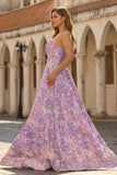 Lilac Strapless Plus Size Corset A Line Brocade Prom Dress