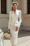 2 Piece Ivory Lace Midi Rehearsal Dinner Dress