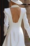 Peak Lapel 2 Piece Ivory Long Blazer Wedding Pant Suits