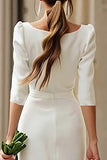 Sheath Ivory Square Neck Midi Engagement Dress with Slit