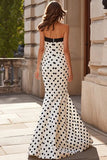 White Black Dot Mermaid Strapless Maxi Prom Dress