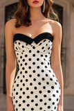 White Black Dot Mermaid Strapless Maxi Prom Dress