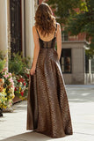 Brown Leopard A-Line Corset Maxi Prom Dress