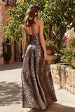 Sweetheart Brown Leopard Maxi Prom Dress