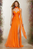 Orange Sweetheart A-Line Ruched Prom Dress With Slit