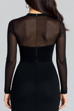 Sheath Ruched Long Sleeve Black Tie Dress With Slit